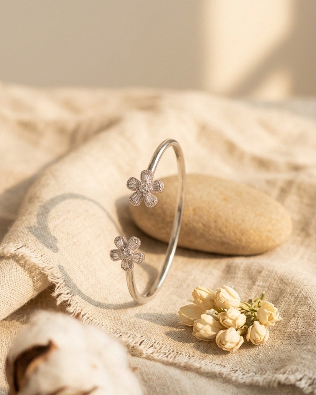 Floral Bloom Open Kada Bracelet – 925 Sterling Silver — view 3