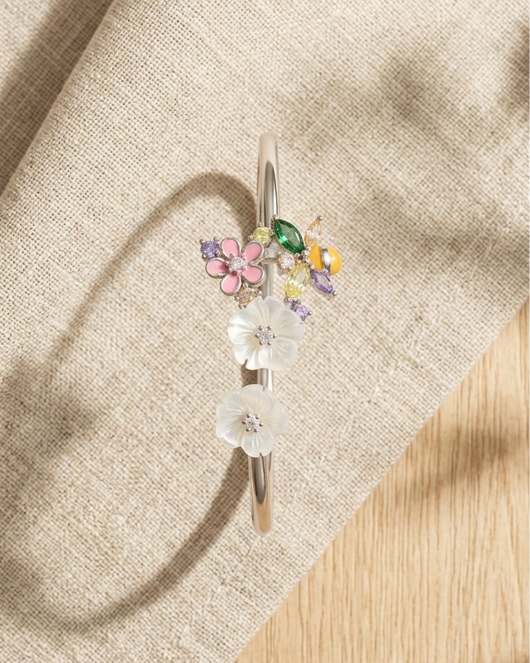 Garden Blossom Multicolor Floral Kada – 925 Sterling Silver