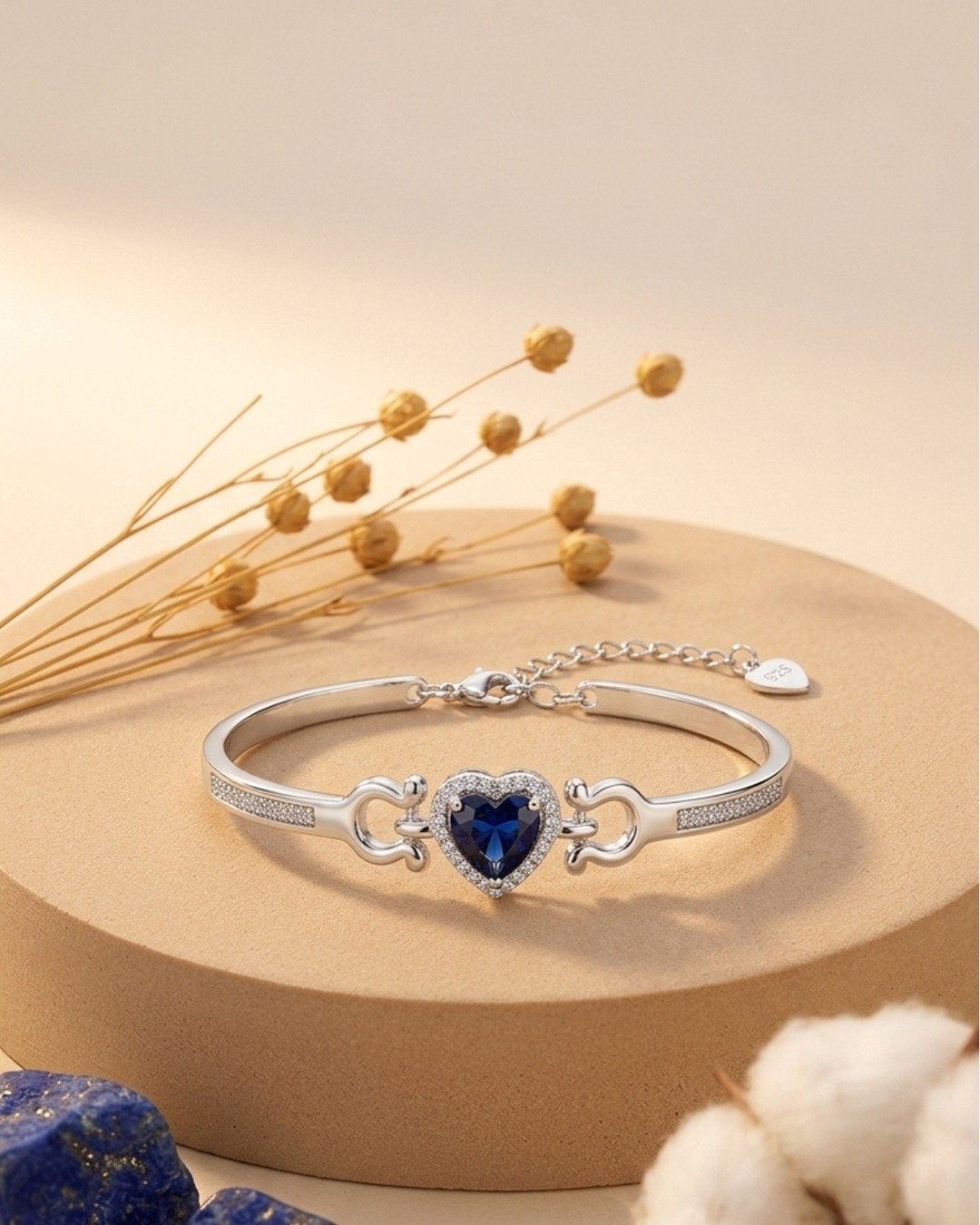 Midnight Heart Elegance Kada – 925 Sterling Silver
