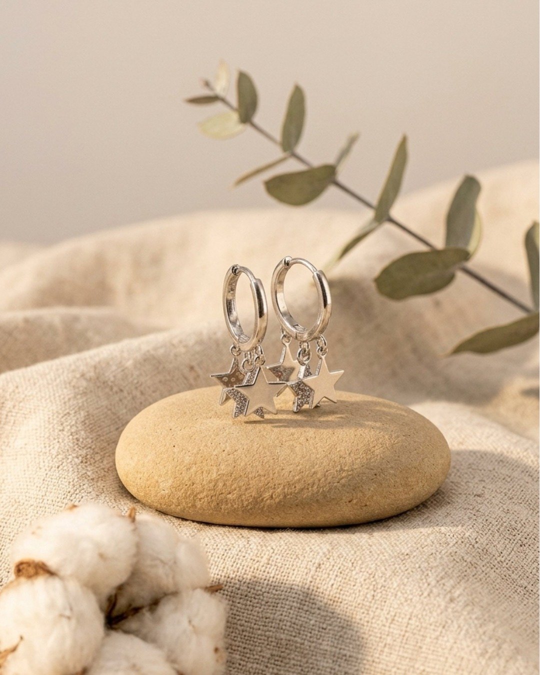 Celestial Triple Star Hoop Earrings -  925 Sterling Silver