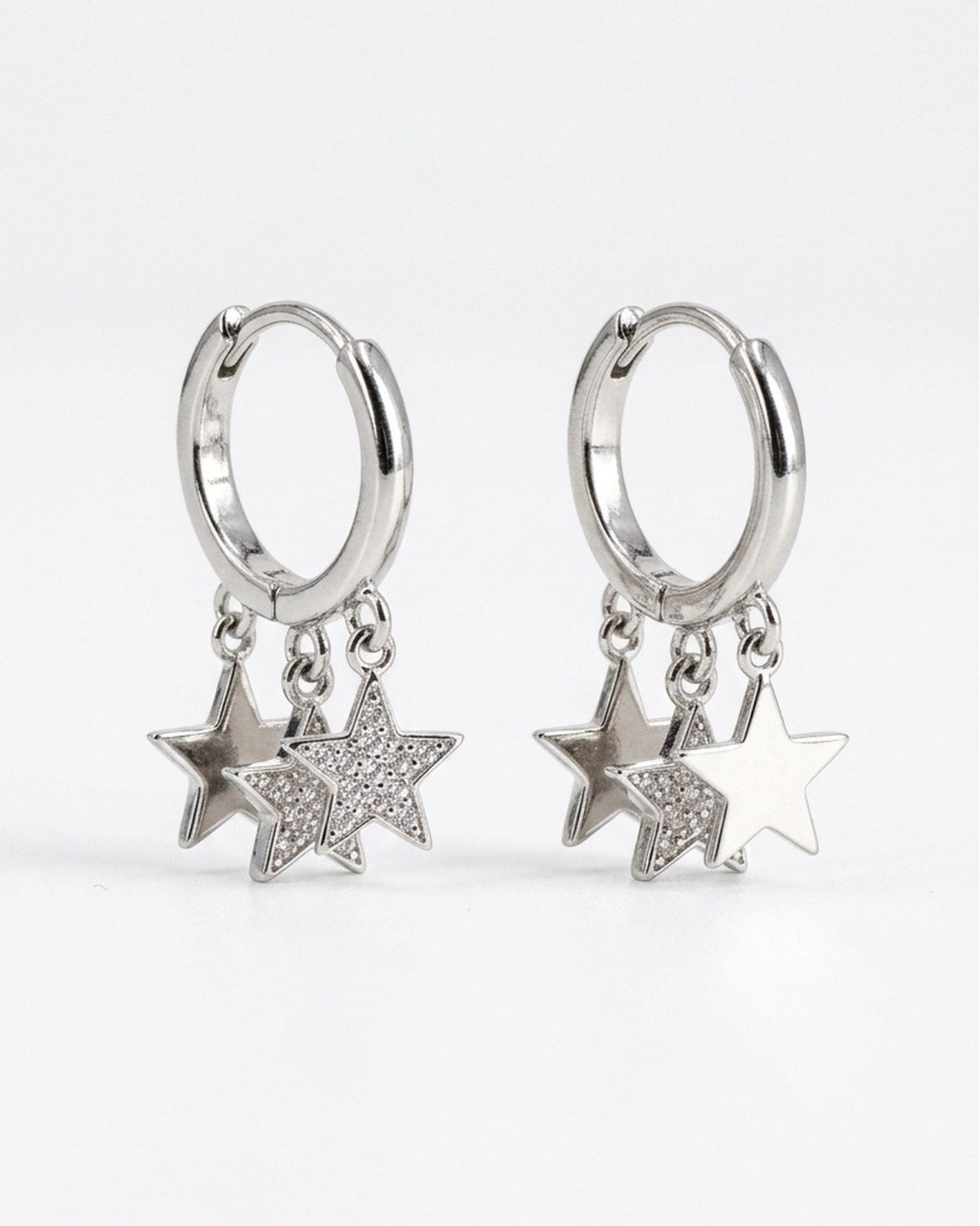 Celestial Triple Star Hoop Earrings -  925 Sterling Silver — view 6