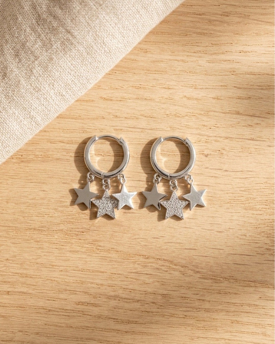 Celestial Triple Star Hoop Earrings -  925 Sterling Silver — view 5