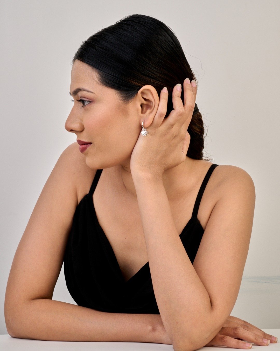 Celestial Triple Star Hoop Earrings -  925 Sterling Silver — view 4