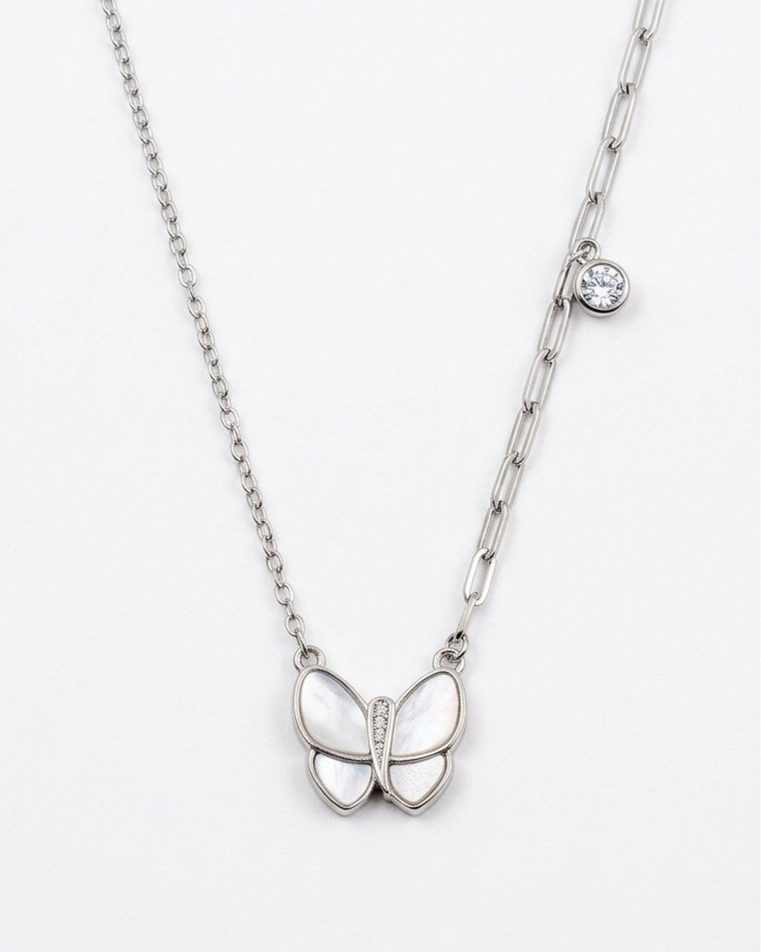 Asymmetrical Butterfly Link Necklace – 925 Sterling Silver