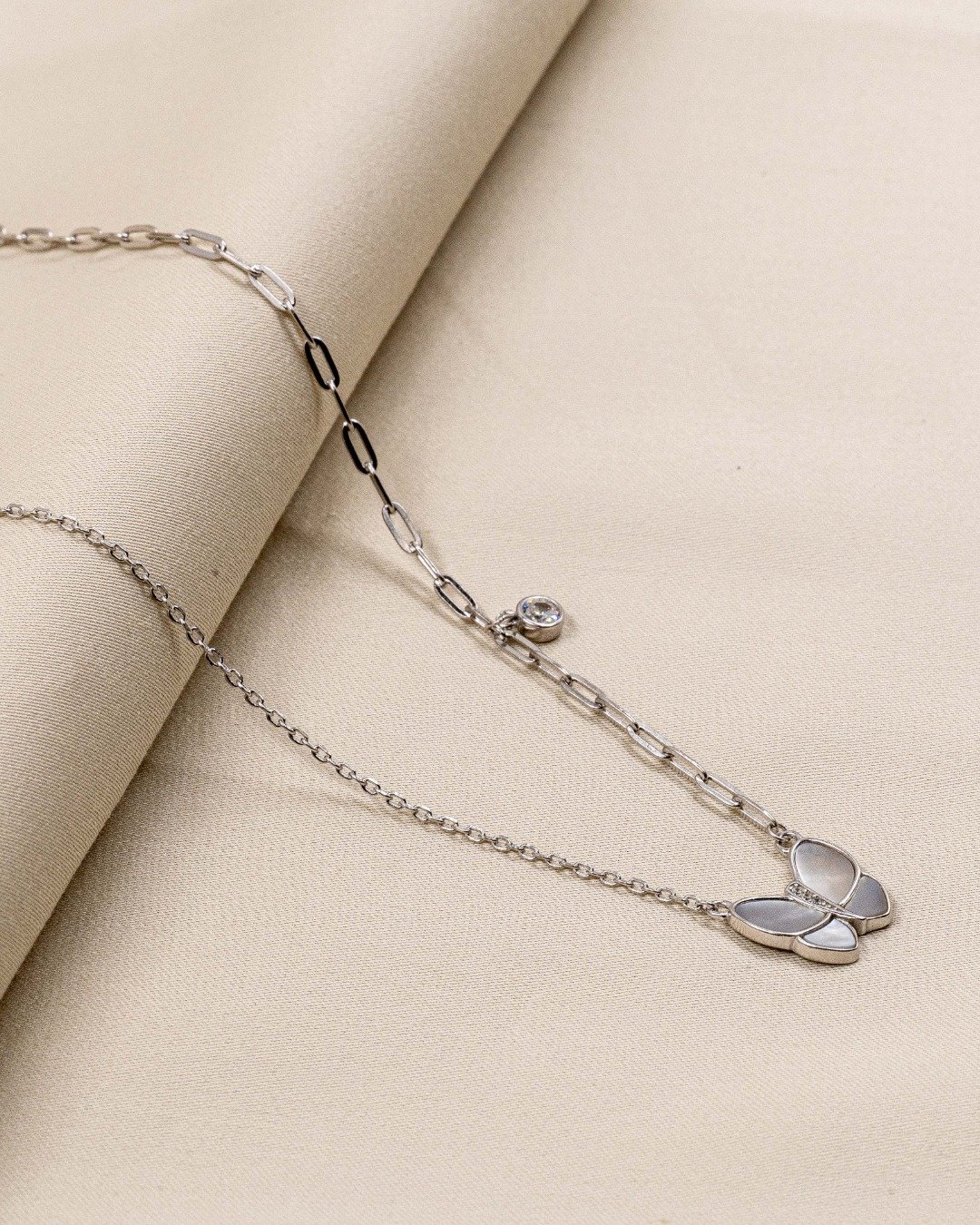 Asymmetrical Butterfly Link Necklace – 925 Sterling Silver