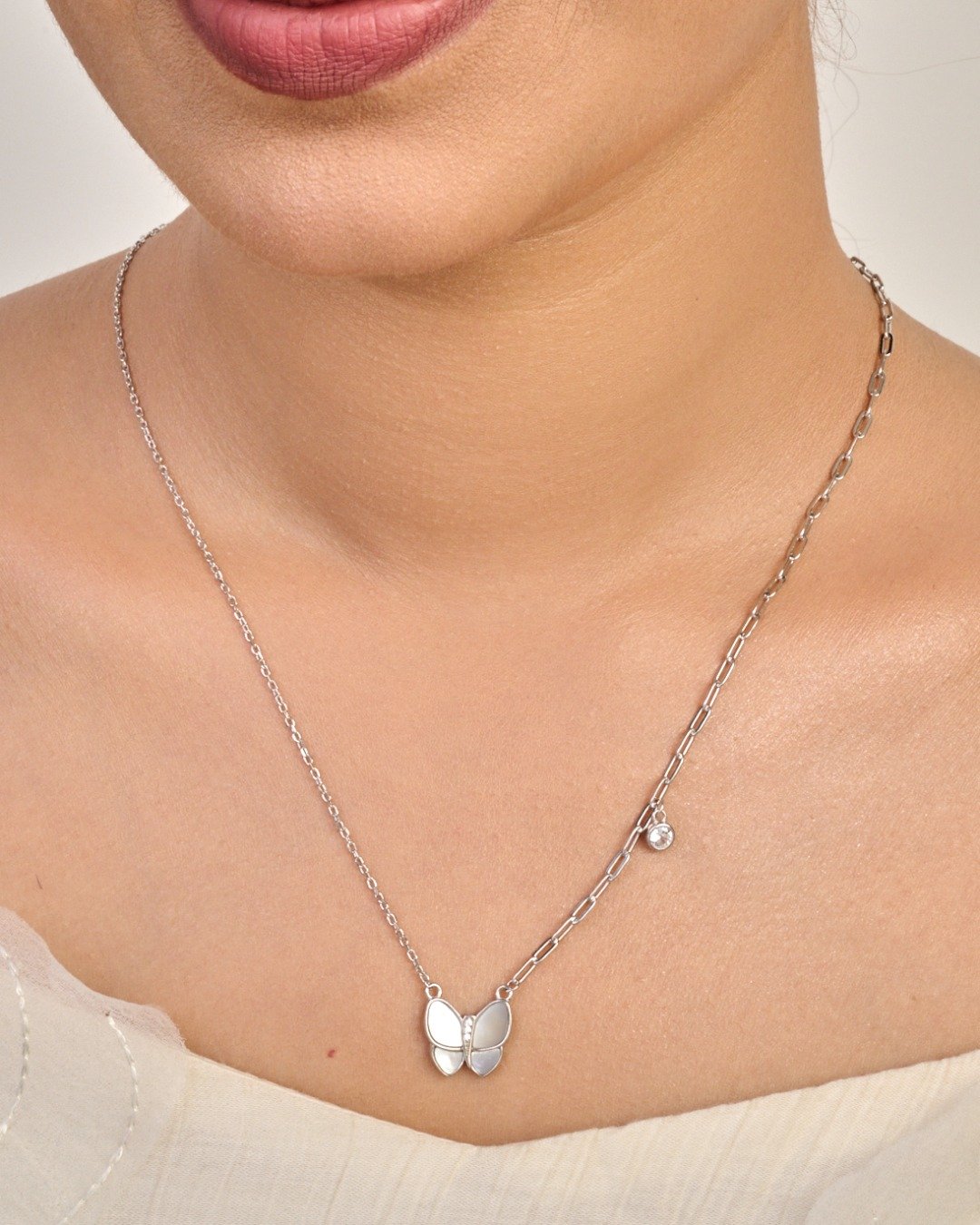 Asymmetrical Butterfly Link Necklace – 925 Sterling Silver — view 3