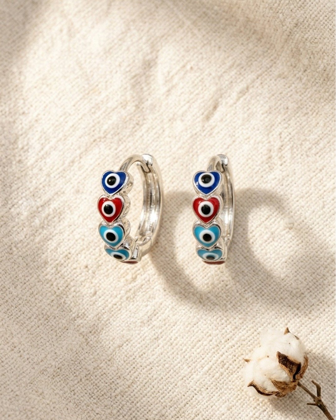 Nazar Charm Hoop Silver Earrings -  925 Sterling Silver — view 5