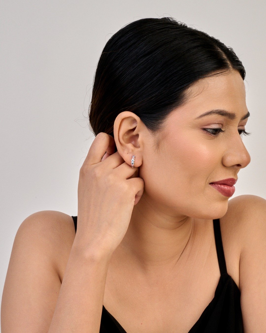 Nazar Charm Hoop Silver Earrings -  925 Sterling Silver — view 3