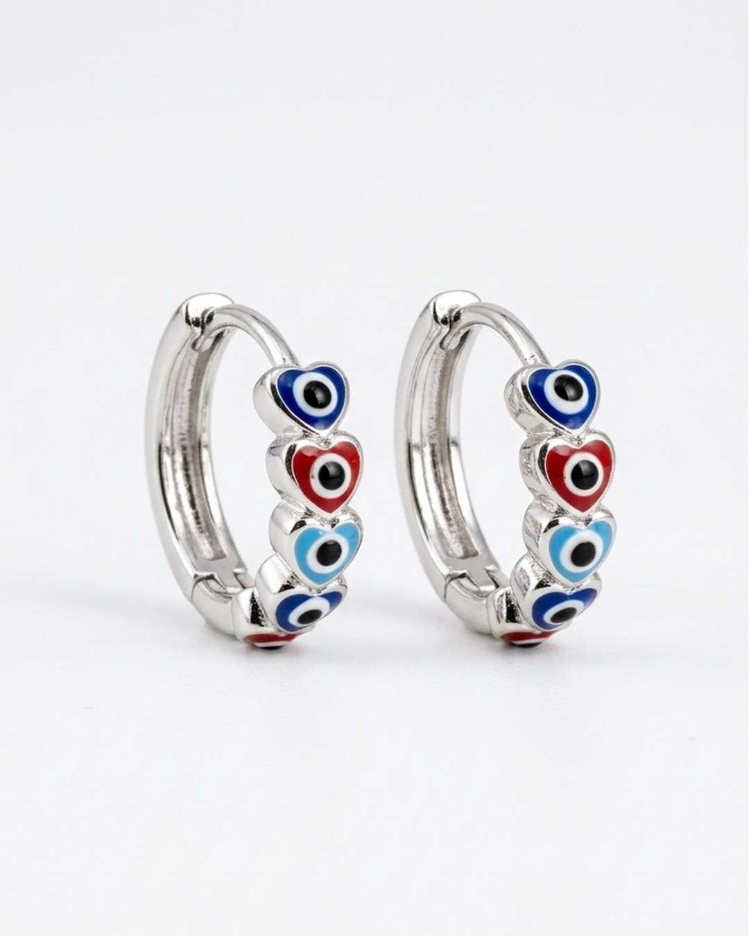 Nazar Charm Hoop Silver Earrings -  925 Sterling Silver — view 4