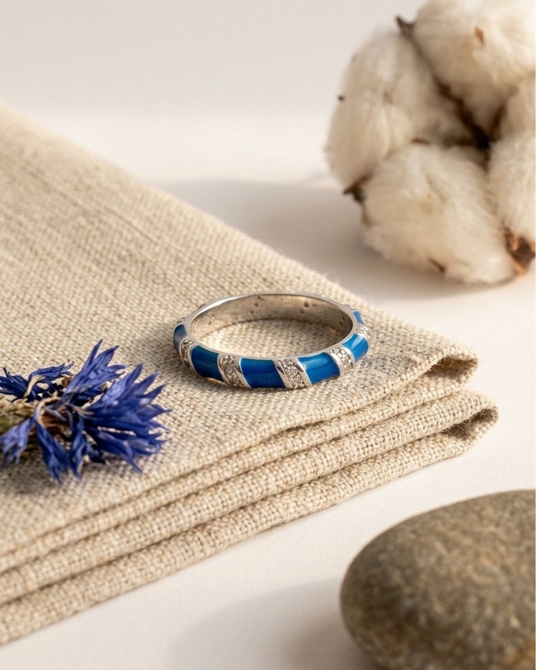 Royal Blue Enamel Band Rings -  925 Sterling Silver — view 6