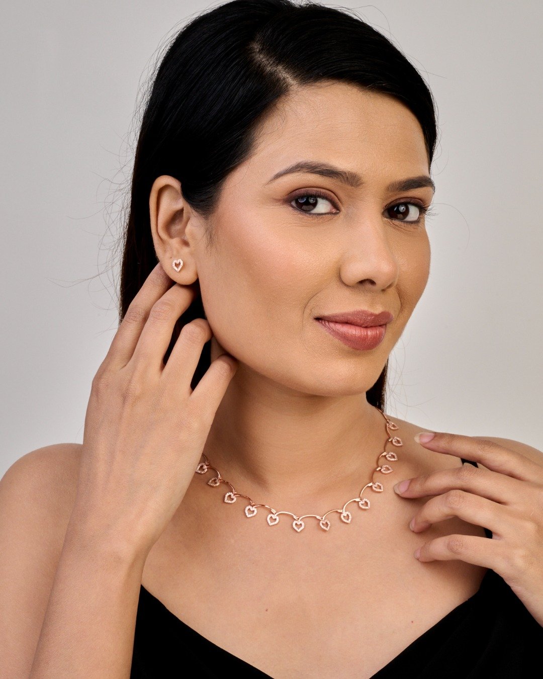 Rose Heart Link Statement Necklace Set — view 4