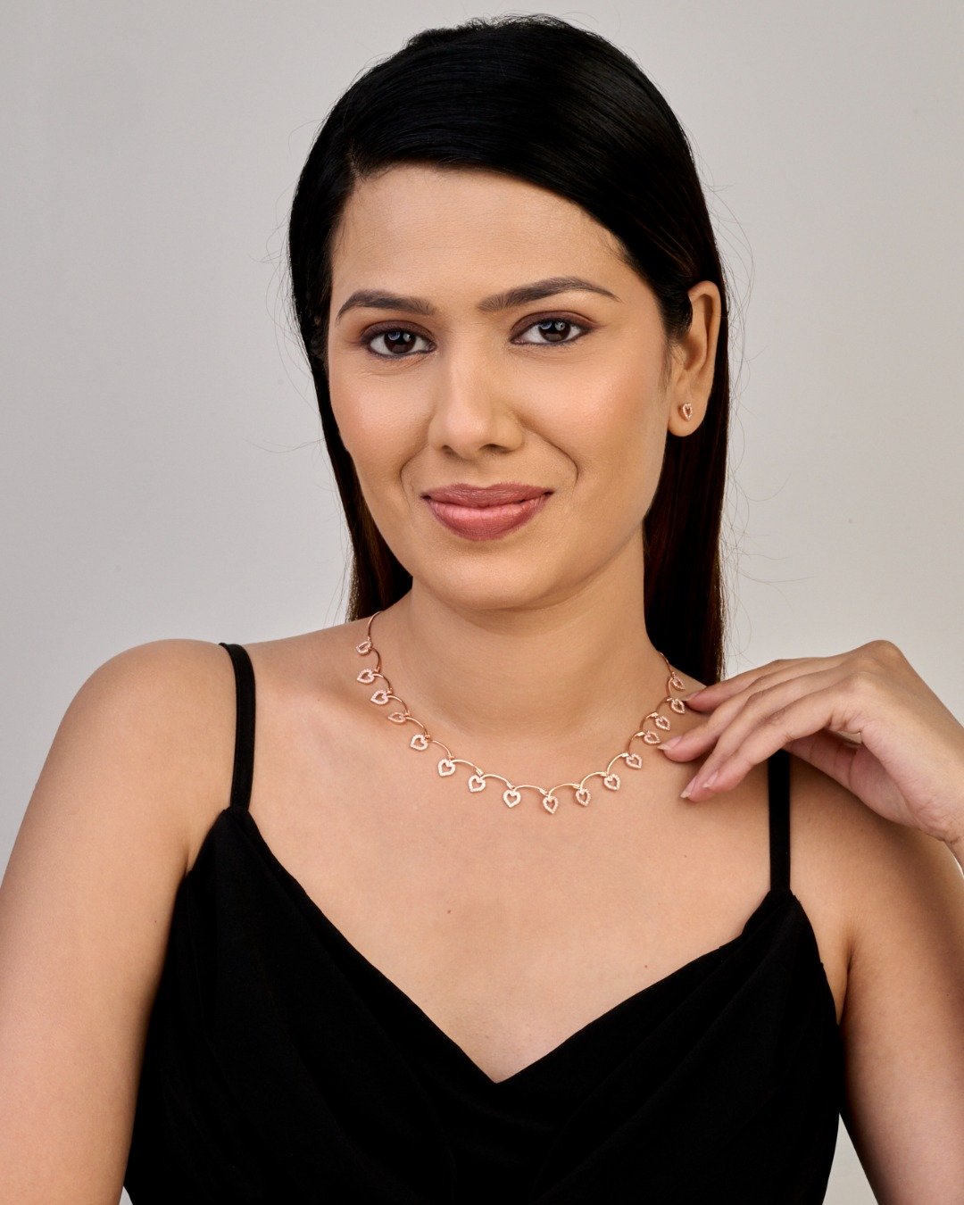 Rose Heart Link Statement Necklace Set — view 3