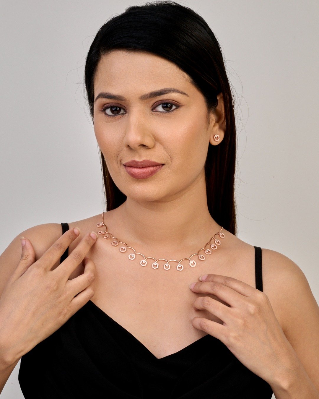 Rose Halo Drop Statement Necklace Set — view 3