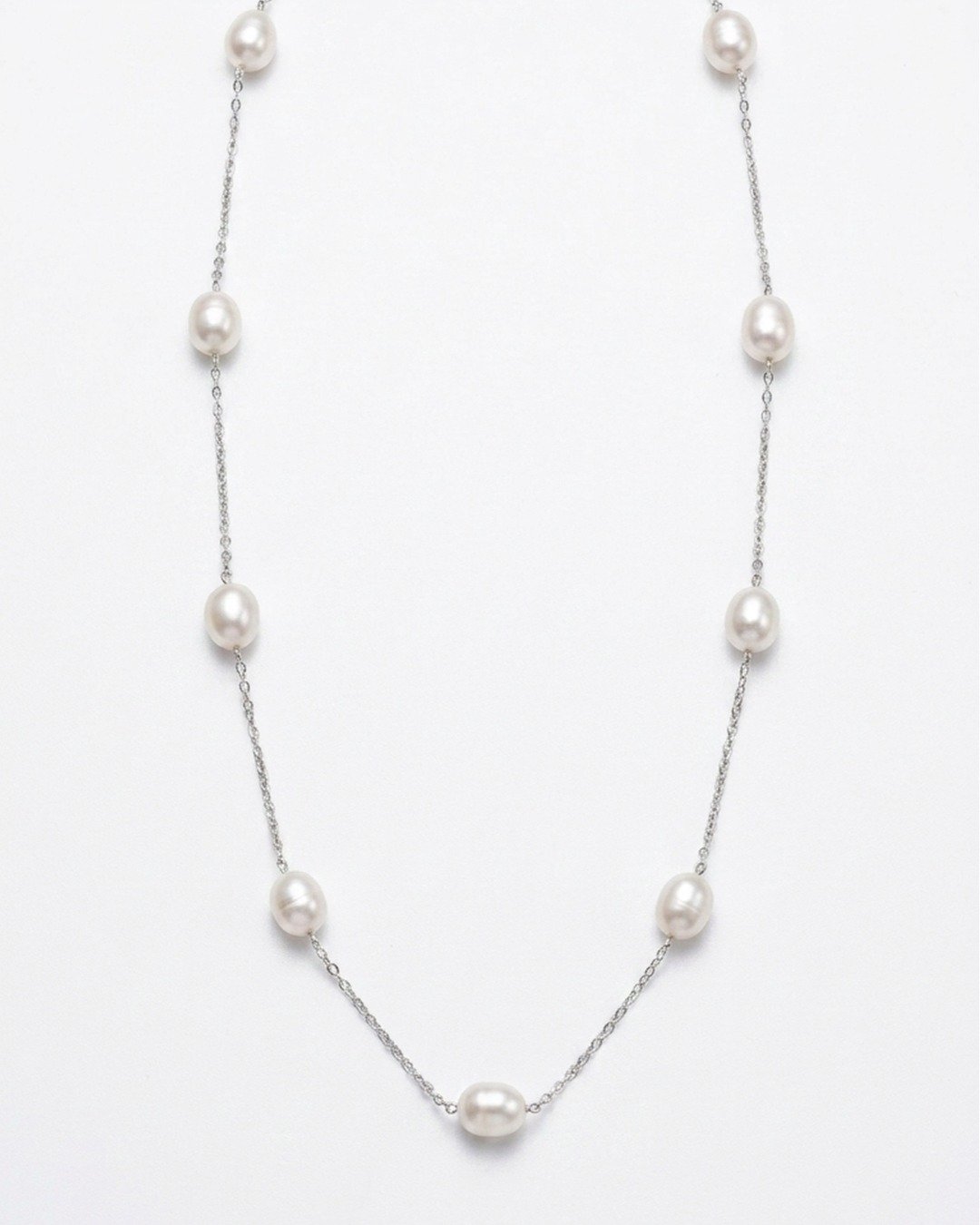 Classic Pearl Station Necklace – 925 Sterling Silver — view 4