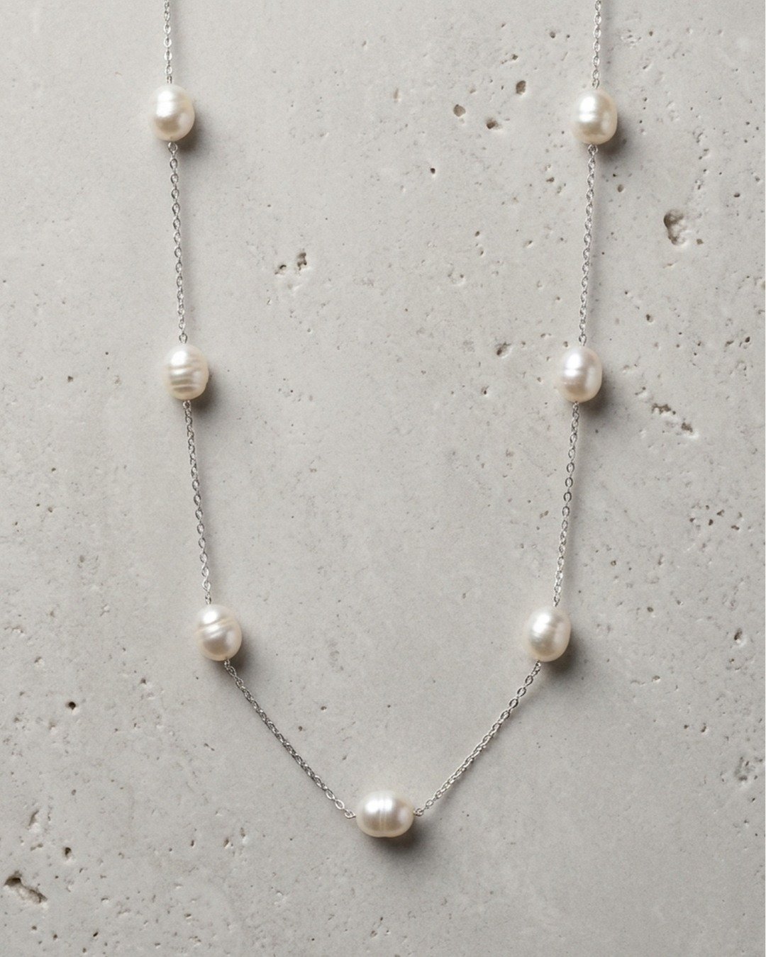 Classic Pearl Station Necklace – 925 Sterling Silver