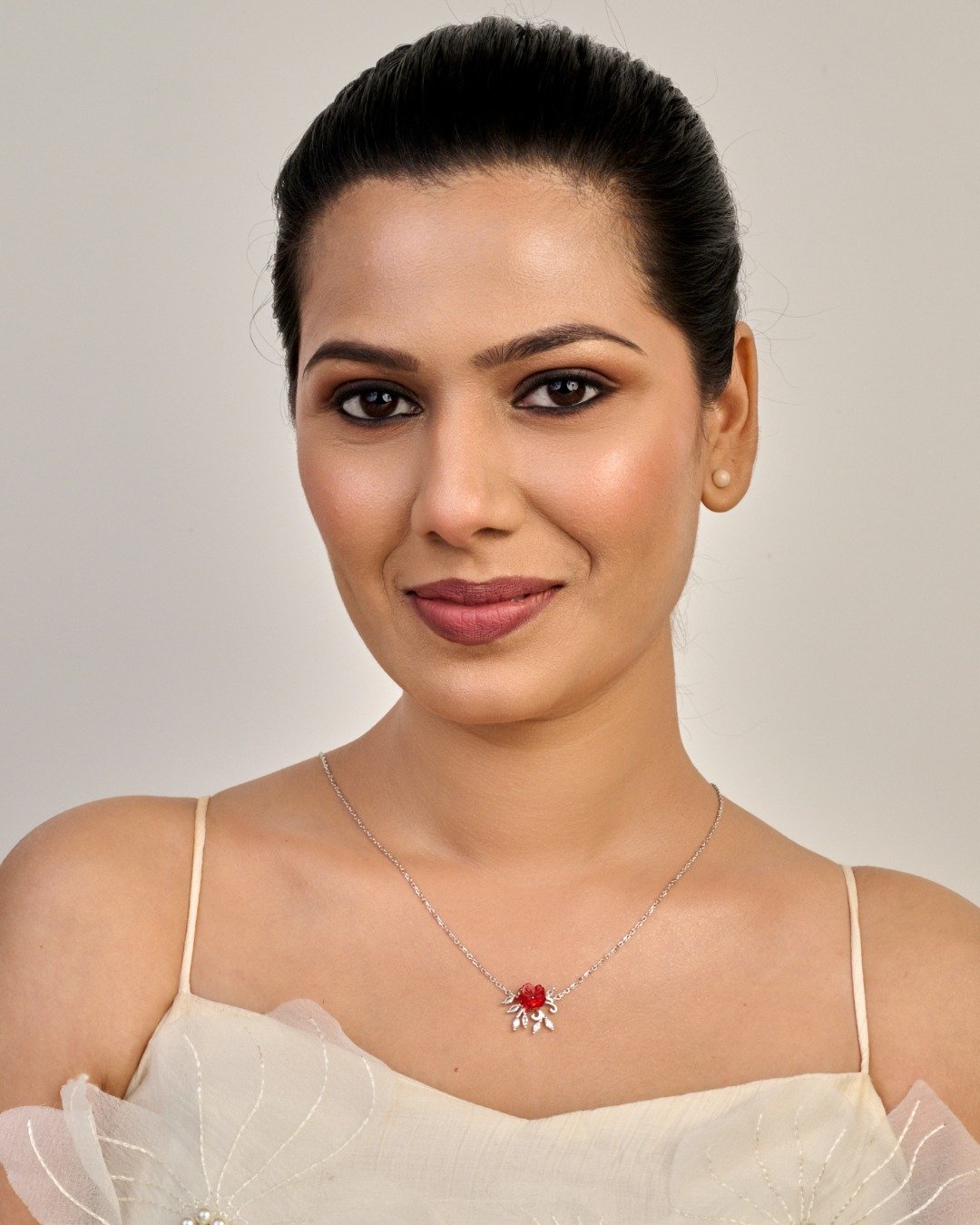 Ruby Blossom Floral Pendant Necklace Set – 925 Sterling Silver — view 3