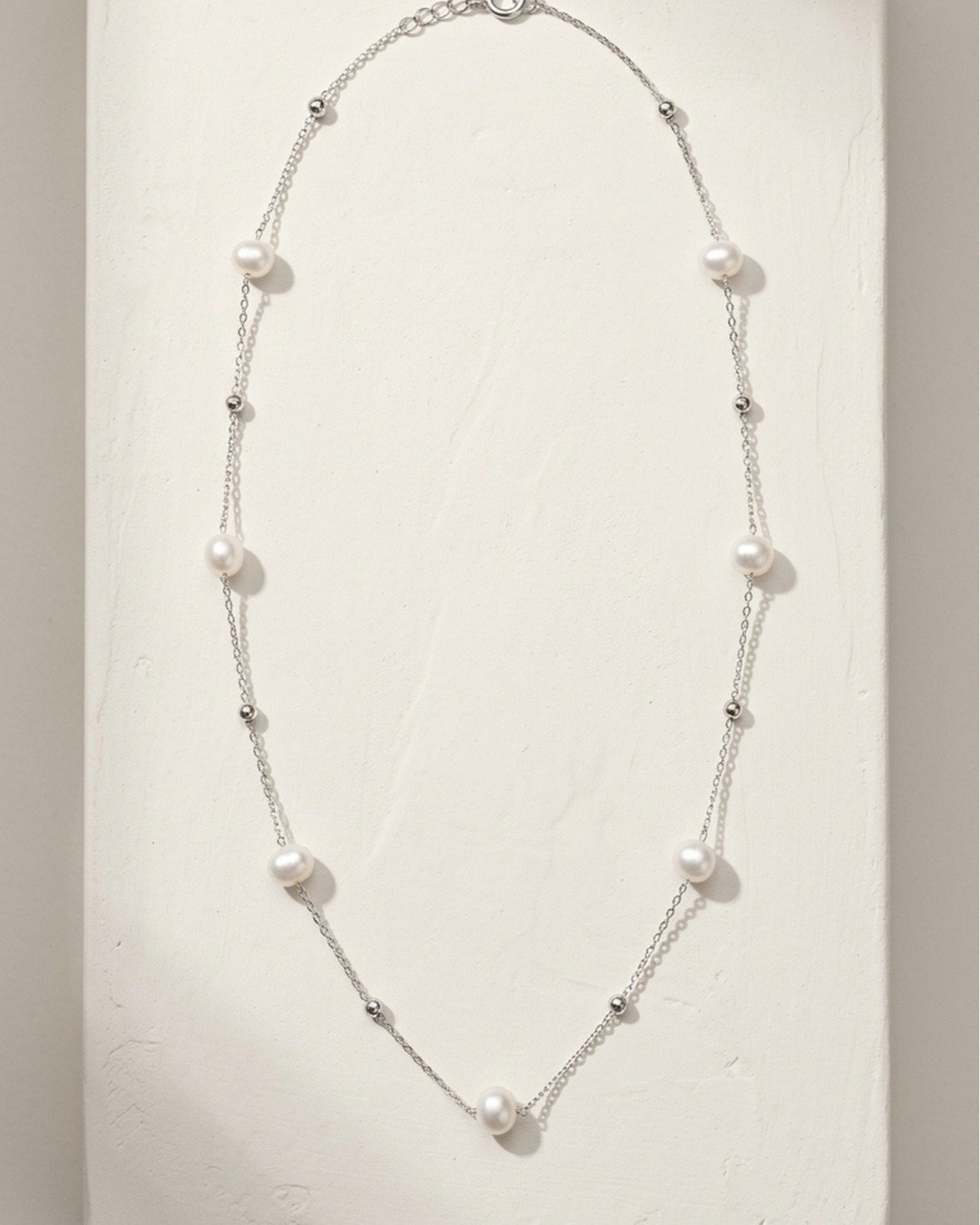 Delicate Pearl Beaded Necklace – 925 Sterling Silver