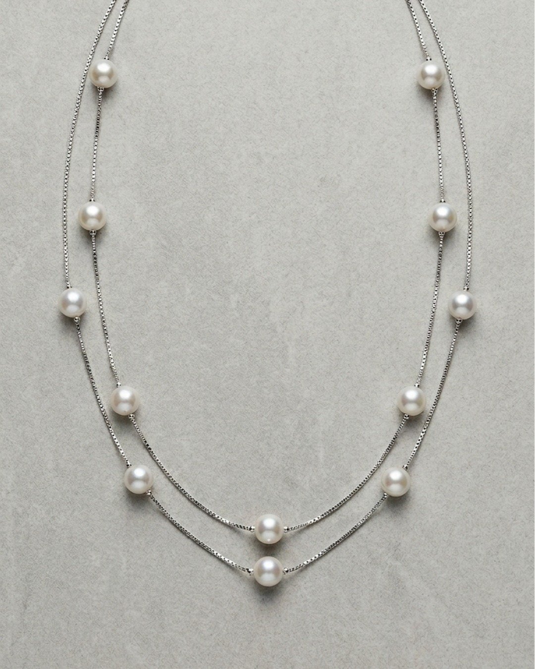 Double Layer Pearl Chain Necklace – 925 Sterling Silver