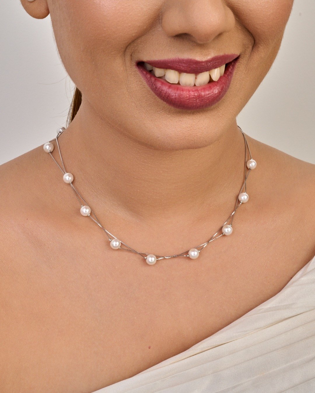 Double Layer Pearl Chain Necklace – 925 Sterling Silver — view 3