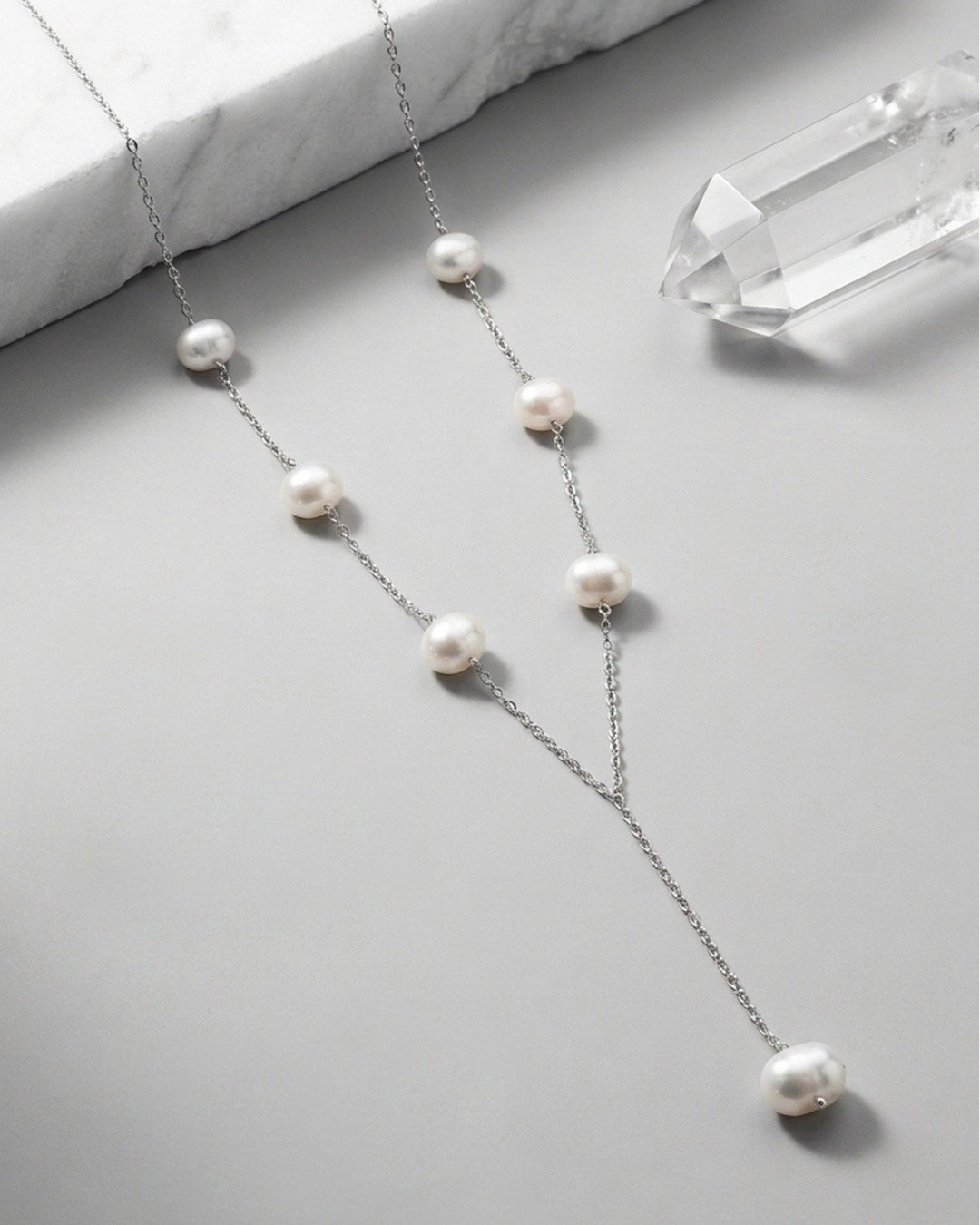 Pearl Drop Y Necklace – 925 Sterling Silver