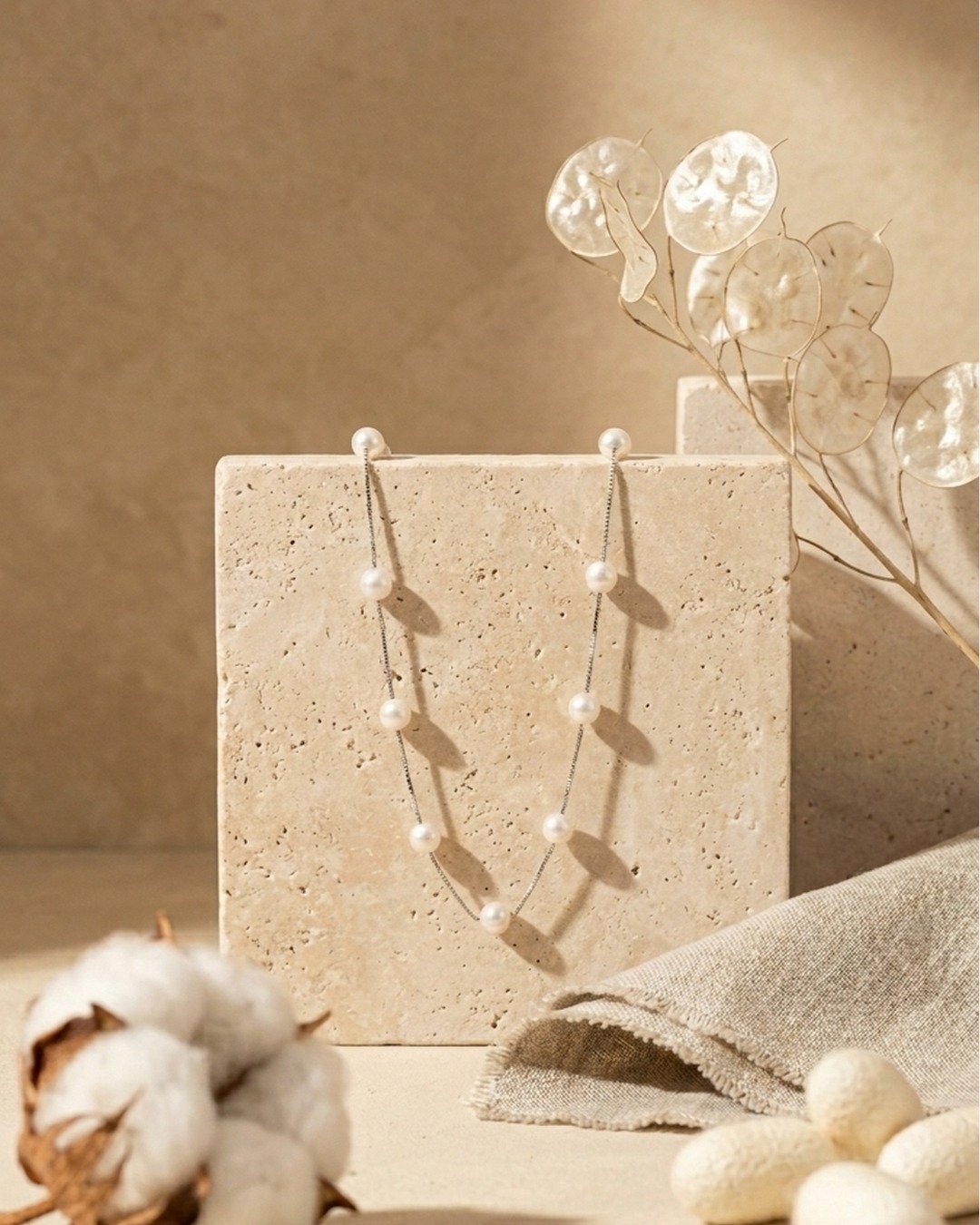 Elegant Pearl Station Necklace – 925 Sterling Silver