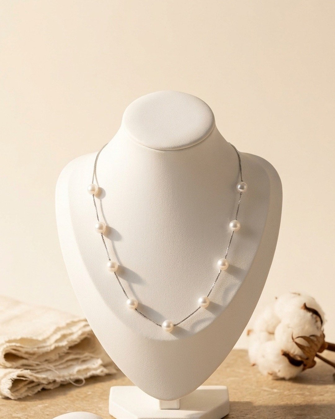 Delicate Pearl Station Necklace – 925 Sterling Silver