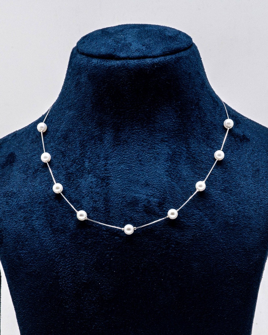 Delicate Pearl Station Necklace – 925 Sterling Silver — view 4