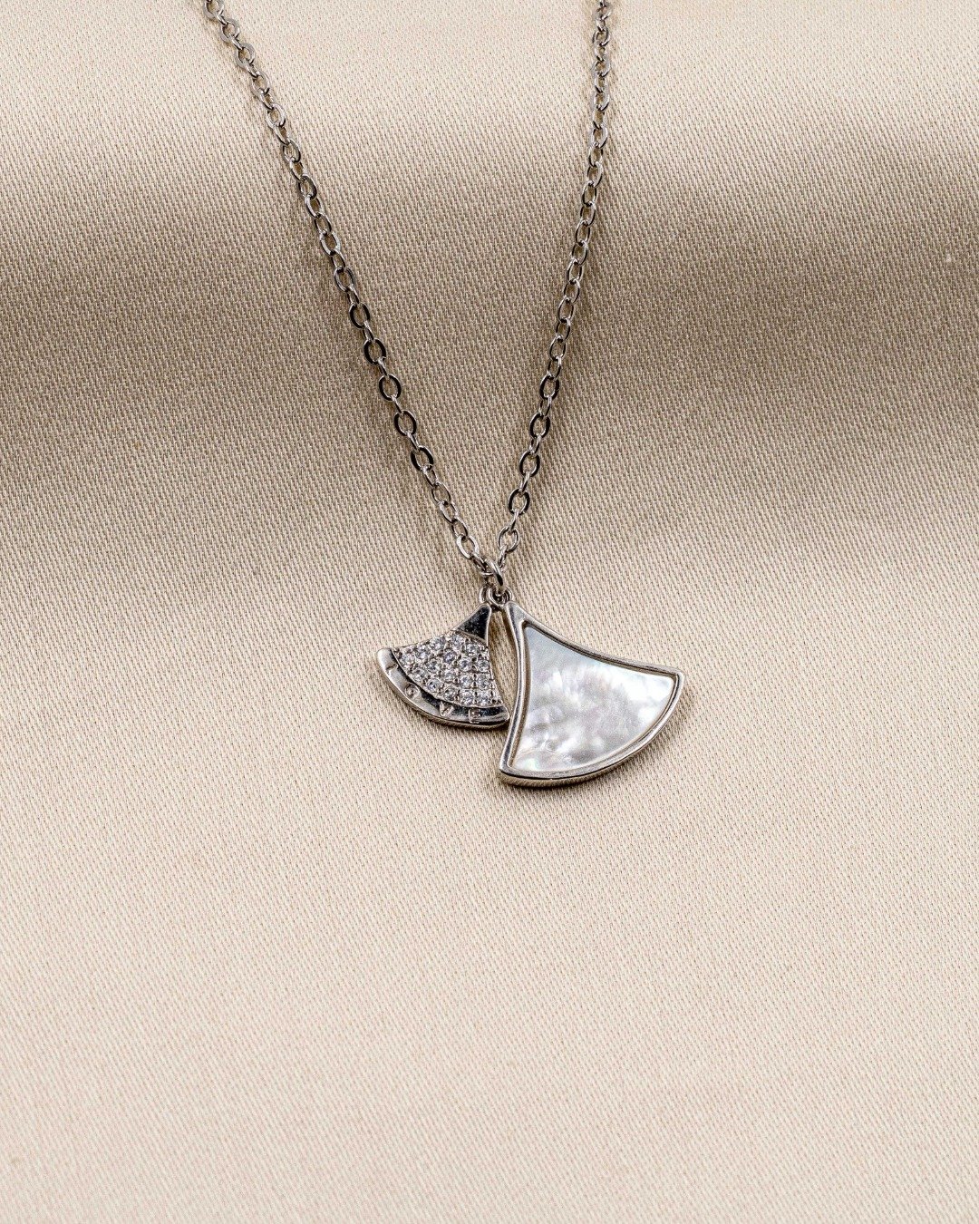 Dual Fan Charm Pendant Necklace Set – 925 Sterling Silver — view 5