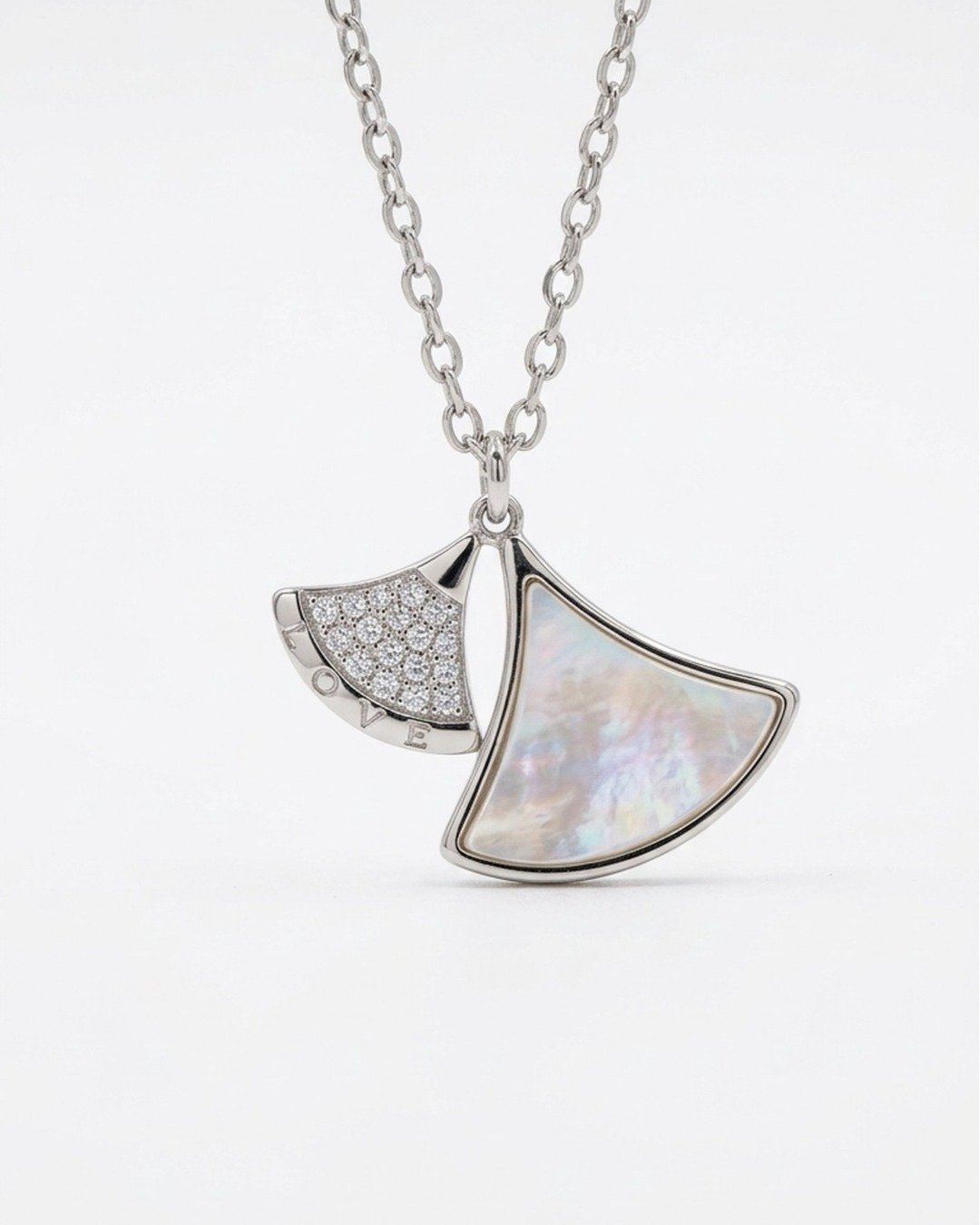 Dual Fan Charm Pendant Necklace Set – 925 Sterling Silver