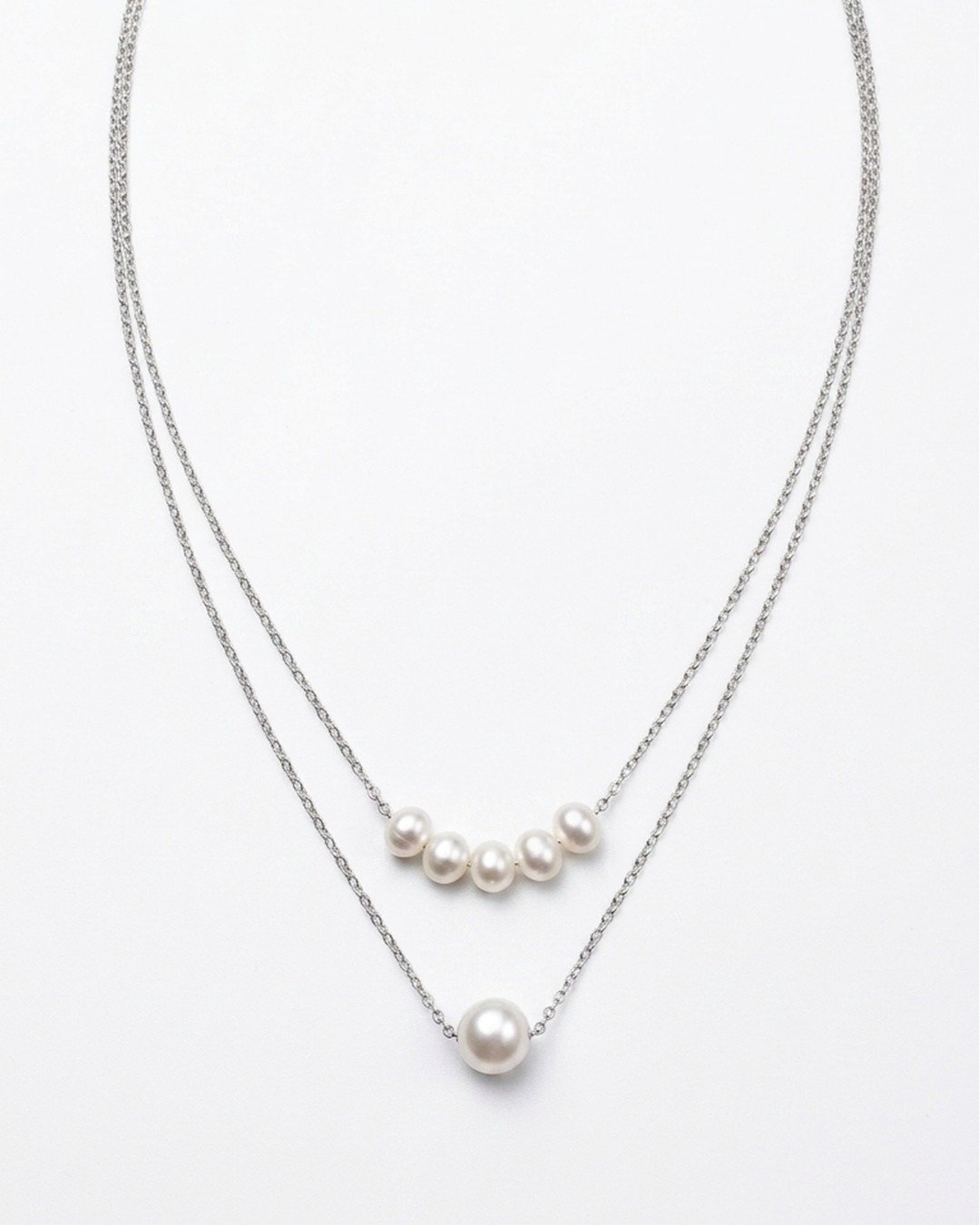 Pearl Drop Layer Necklace – 925 Sterling Silver — view 4