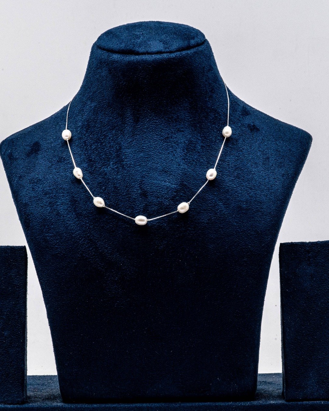 Oval Pearl Station Necklace – 925 Sterling Silver — view 5