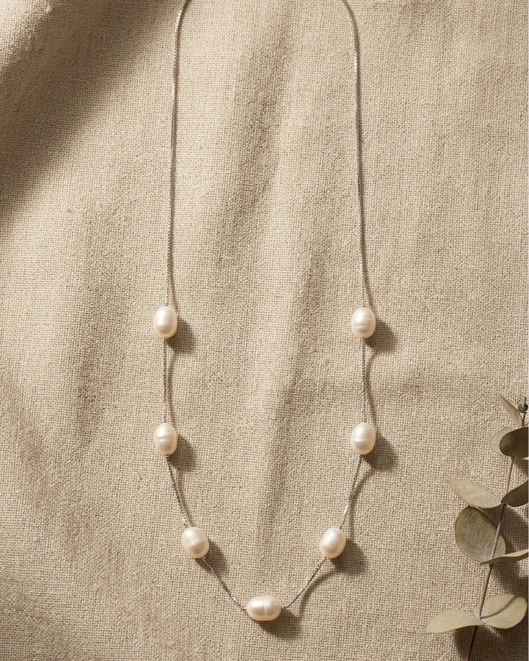 Oval Pearl Station Necklace – 925 Sterling Silver