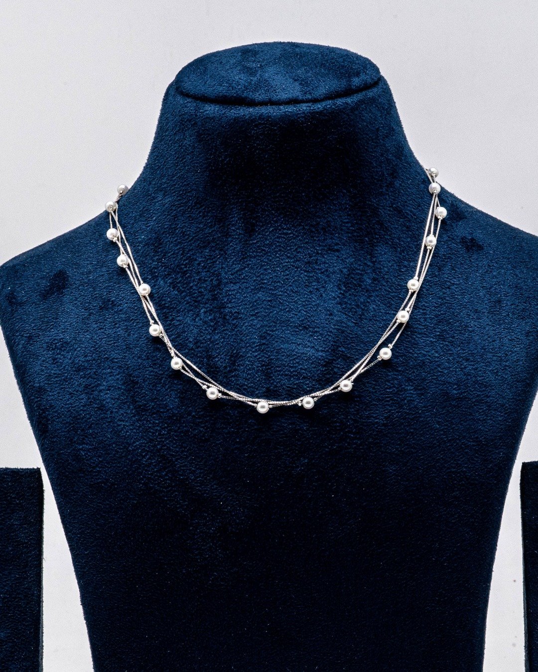 Triple Layer Pearl Chain Necklace – 925 Sterling Silver — view 4