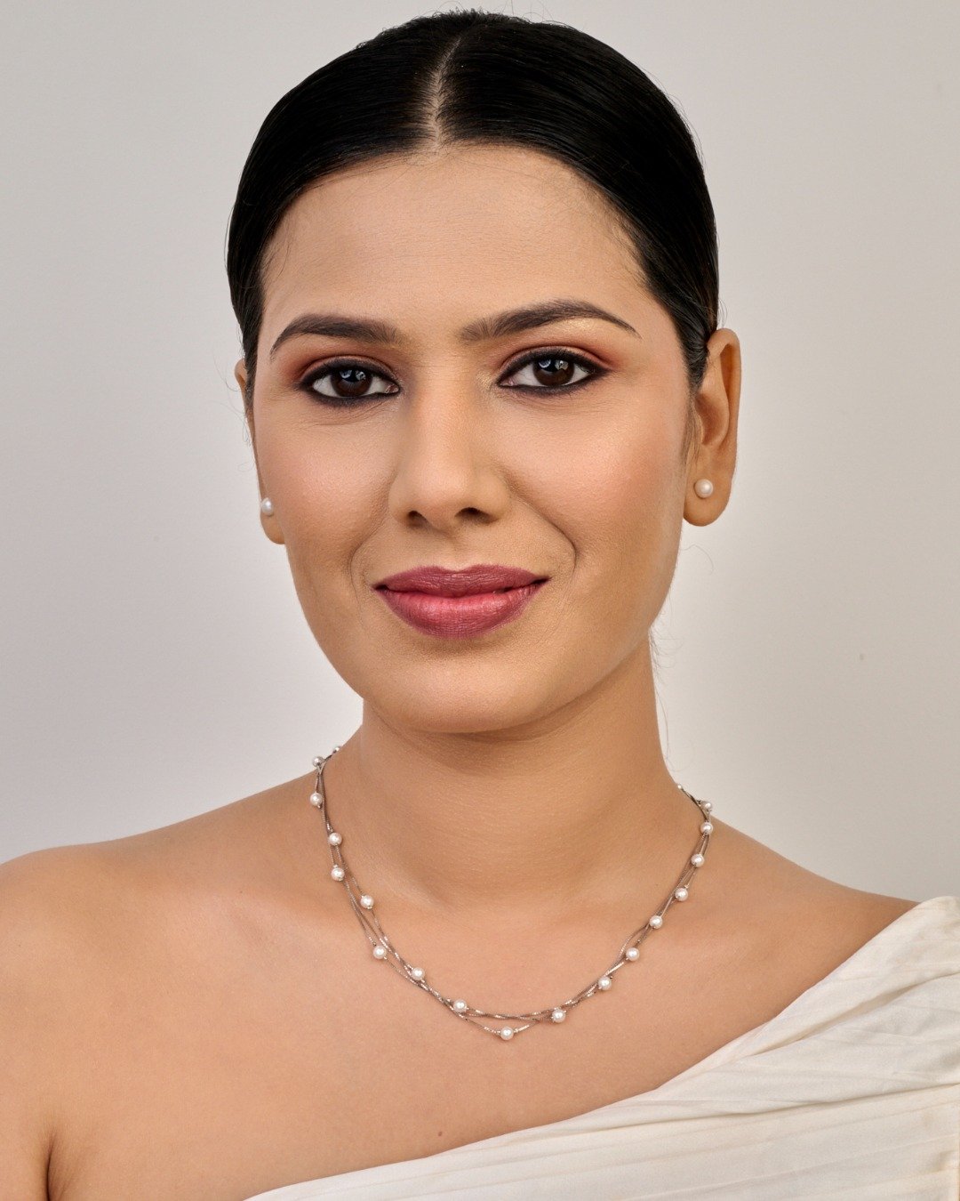 Triple Layer Pearl Chain Necklace – 925 Sterling Silver — view 3