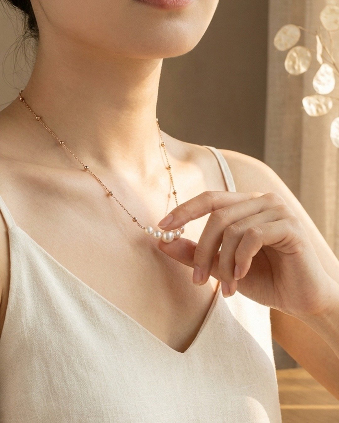 Pearl Bar Minimal Necklace – 925 Sterling Silver — view 4