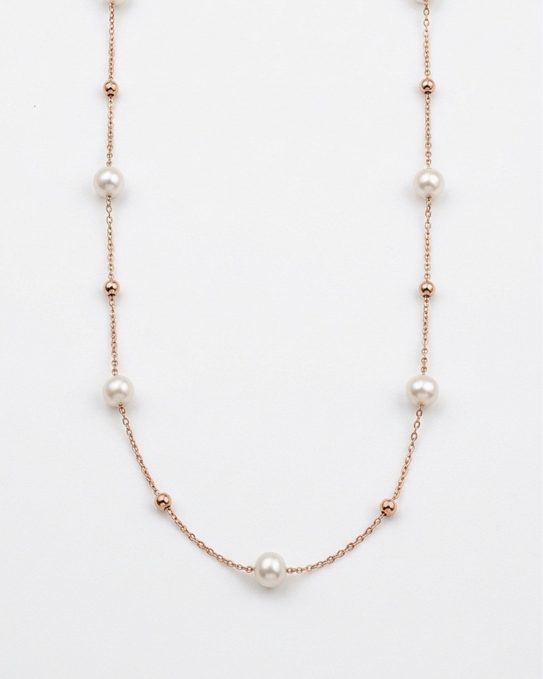 Classic Pearl Station Rose Gold Necklace – 925 Sterling Silver — view 3