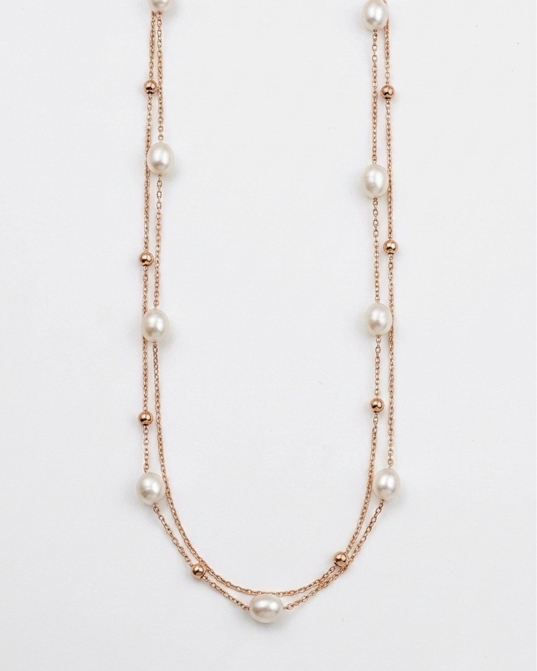 Double Chain Pearl Station Necklace – 925 Sterling Silver — view 5