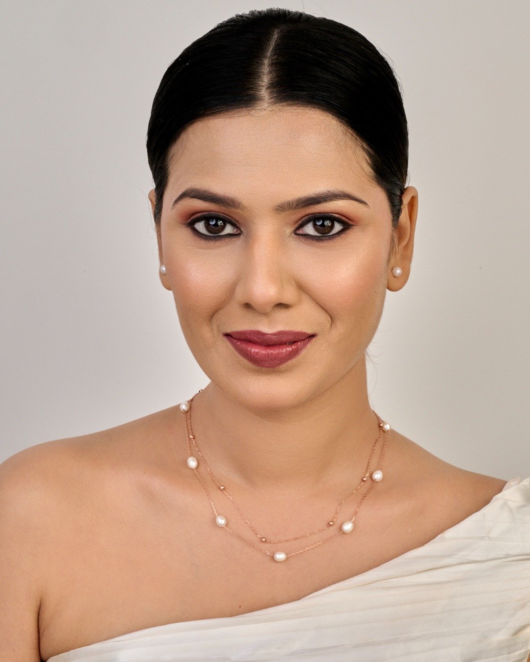 Double Chain Pearl Station Necklace – 925 Sterling Silver — view 3