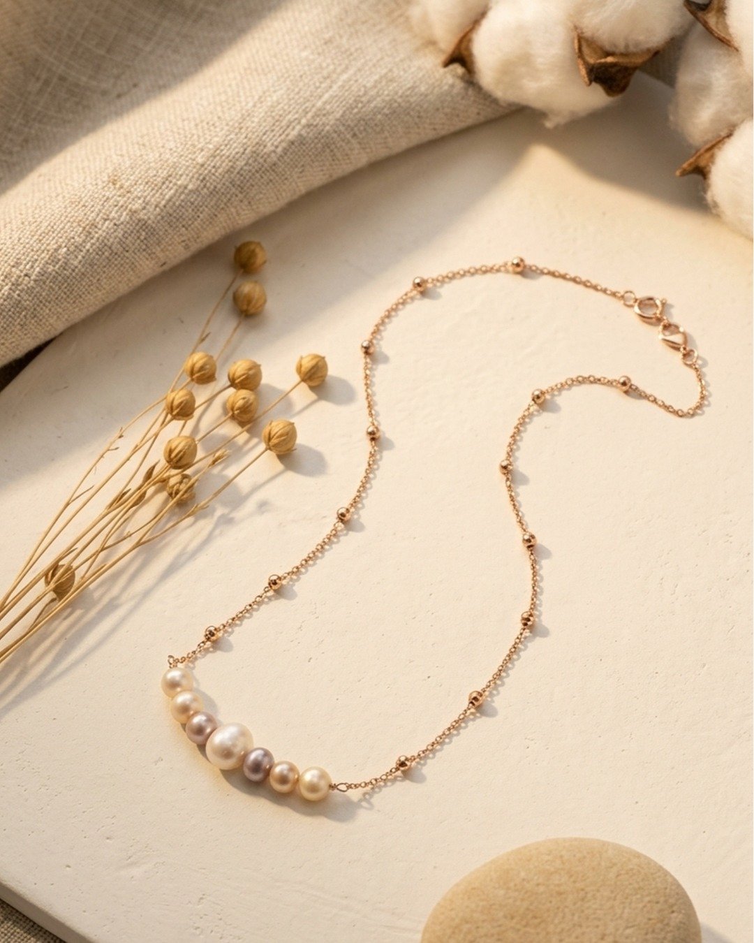 Elegant Pearl Cluster Necklace – 925 Sterling Silver