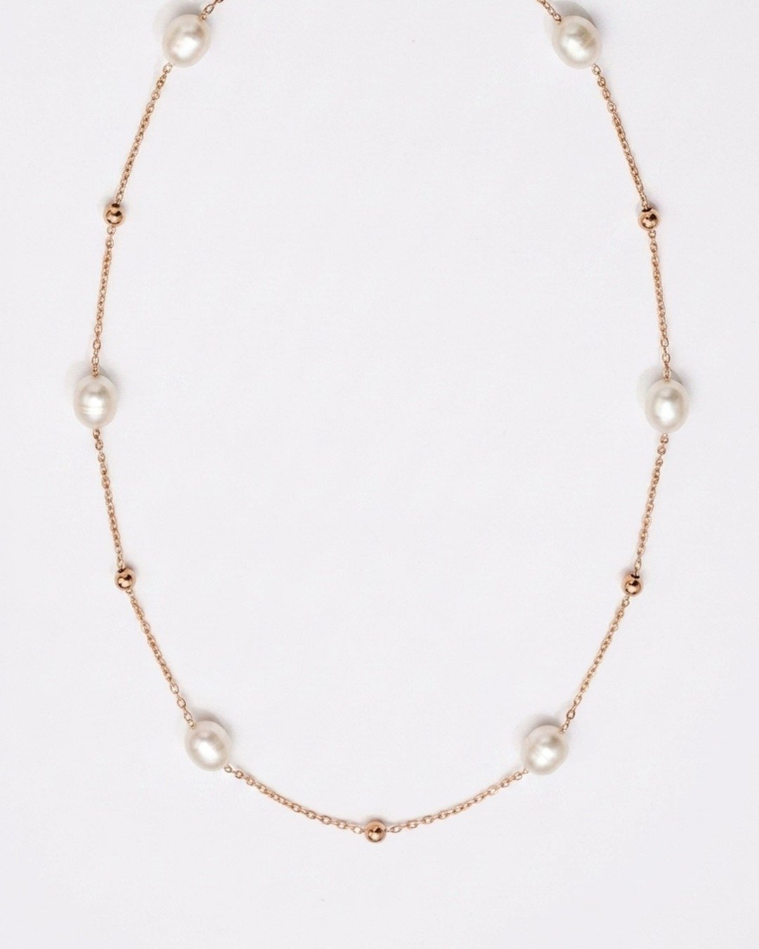 Delicate Pearl Station Rose Gold Necklace – 925 Sterling Silver — view 4