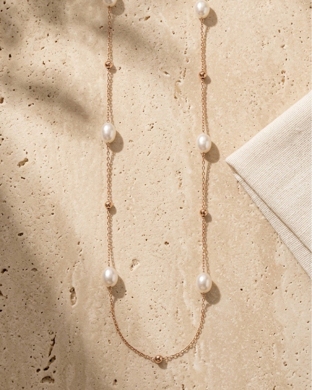 Delicate Pearl Station Rose Gold Necklace – 925 Sterling Silver