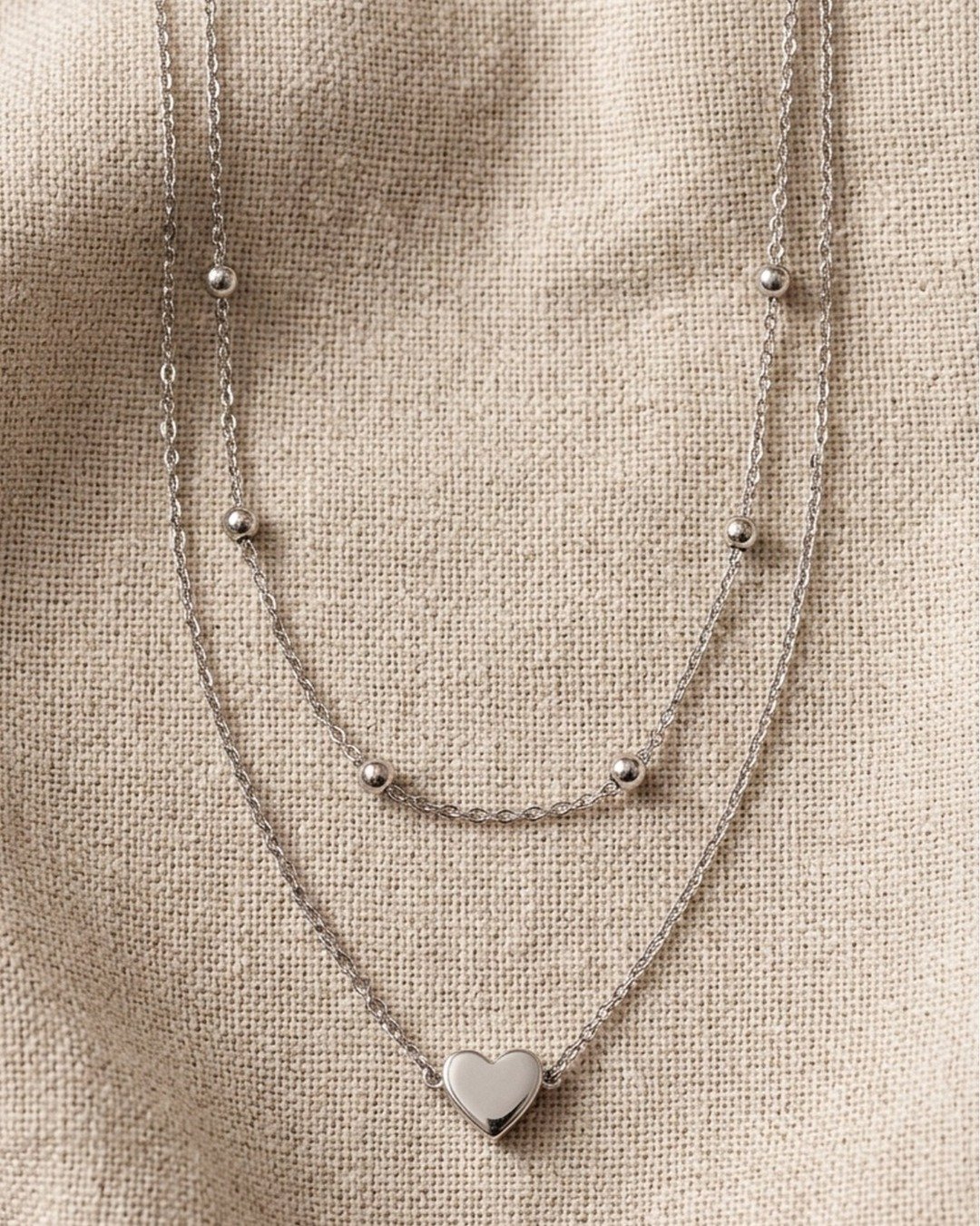 Minimal Heart Double Layer Necklace – 925 Sterling Silver — view 4