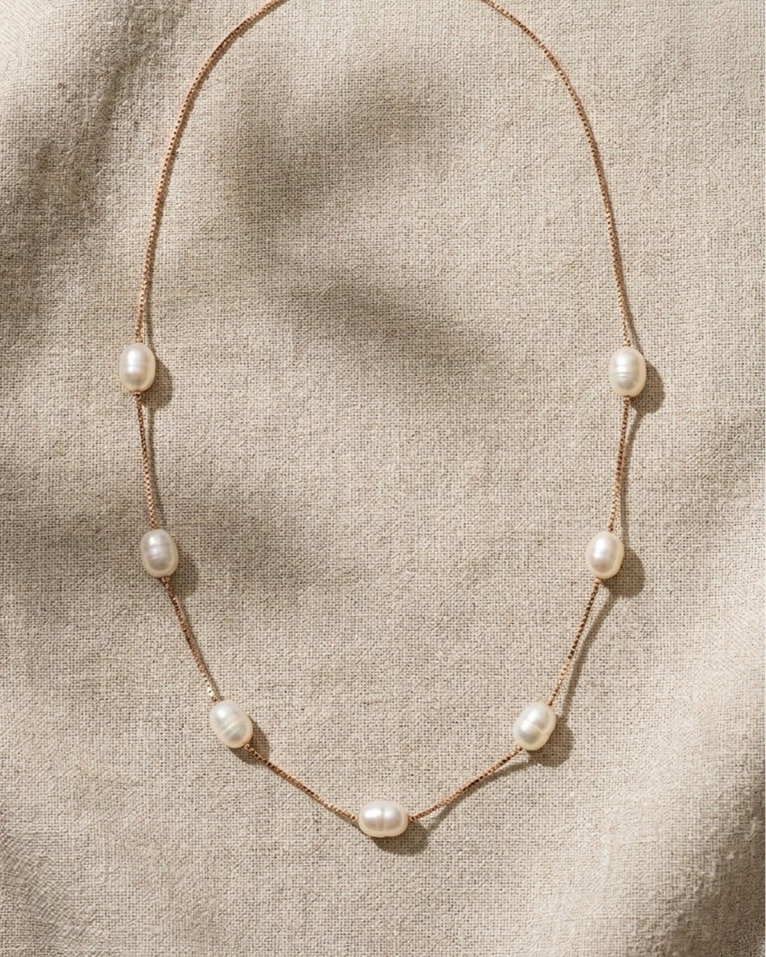 Oval Pearls Station Necklace – 925 Sterling Silver