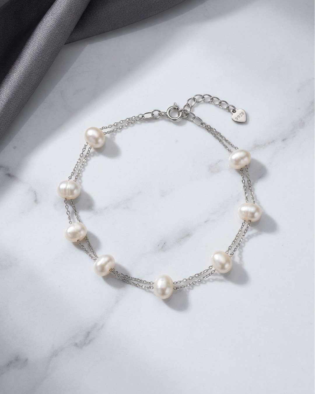 Dual Pearl Layer Bracelet – 925 Sterling Silver — view 5