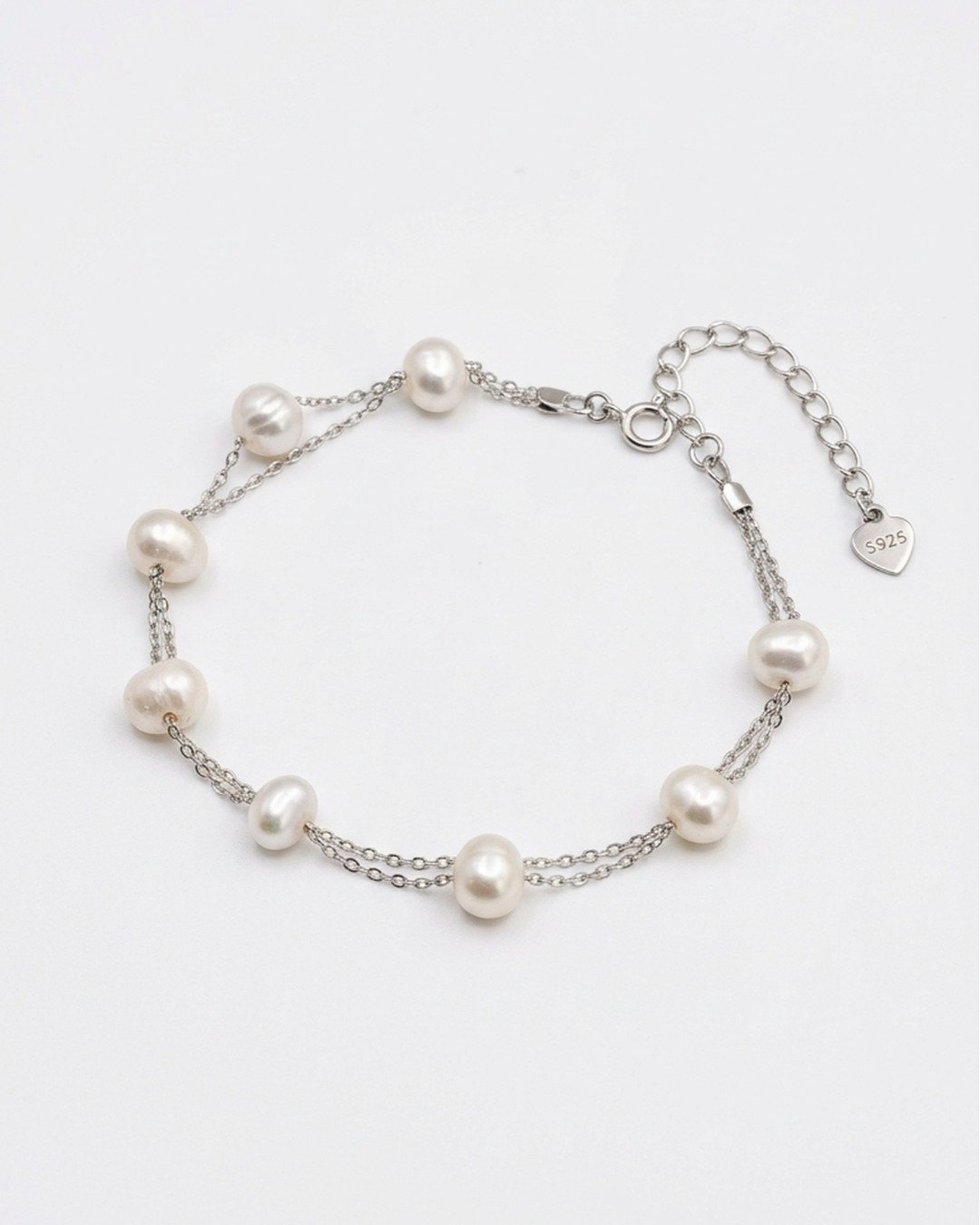 Dual Pearl Layer Bracelet – 925 Sterling Silver — view 4