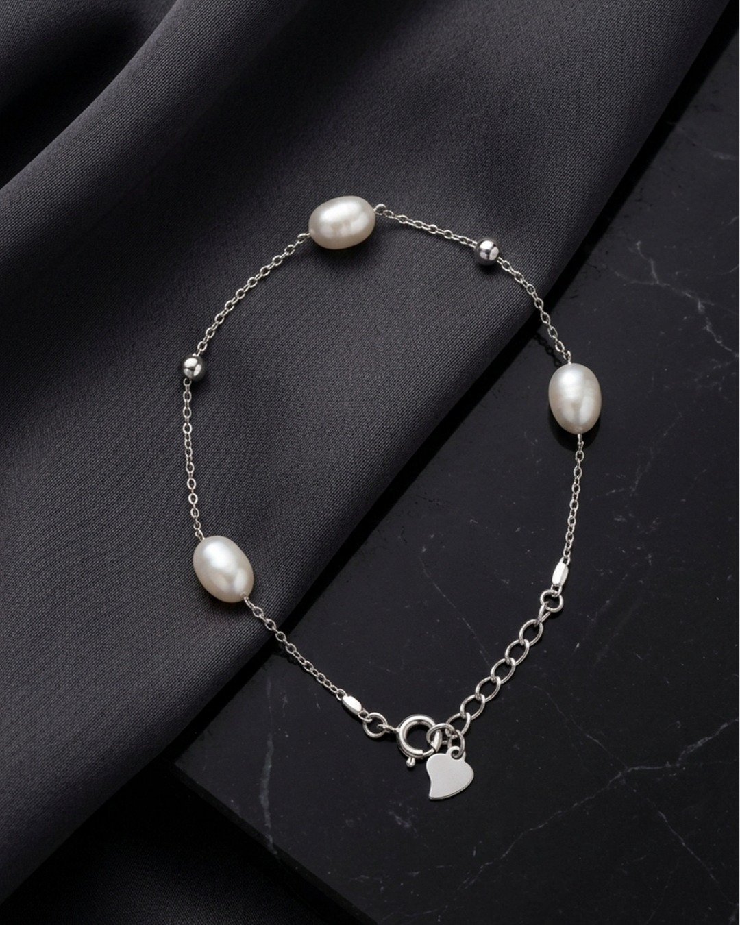 Minimal Pearl Chain Bracelet – 925 Sterling Silver