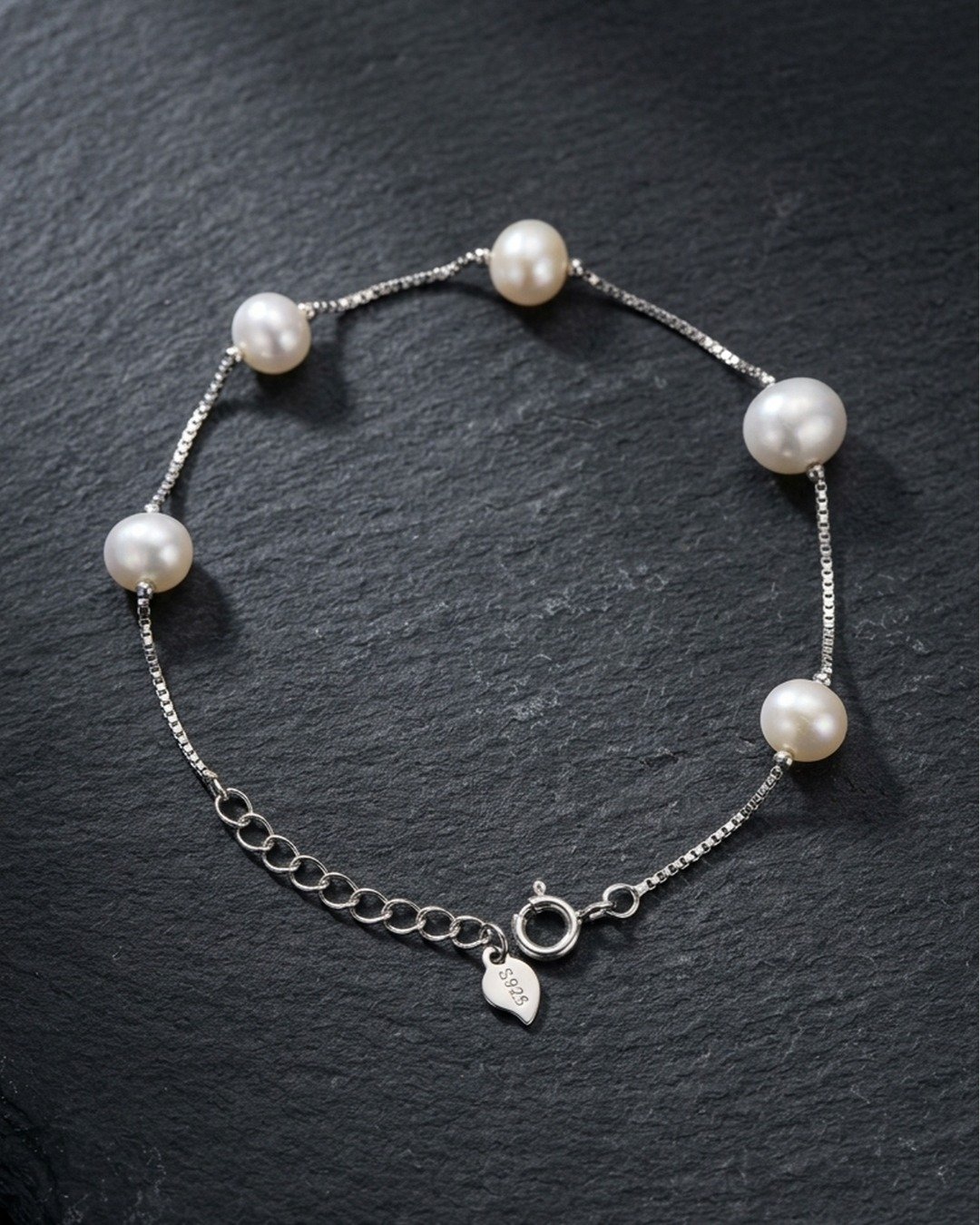 Oval Pearl Chain Bracelet – 925 Sterling Silver