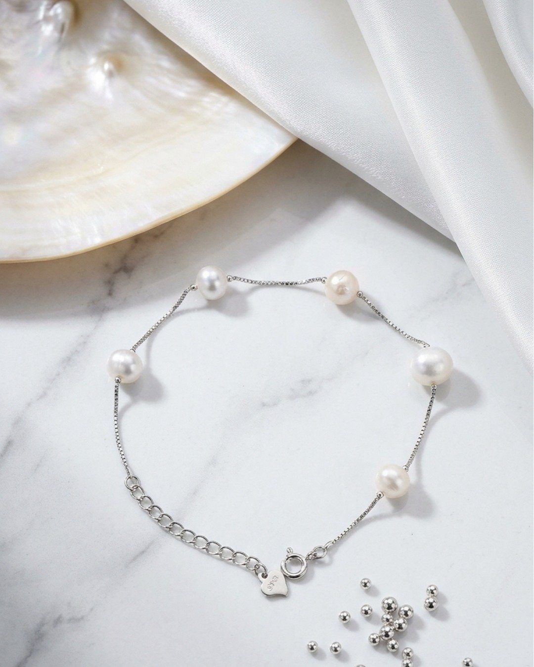 Pearl Station Bracelet – 925 Sterling Silver