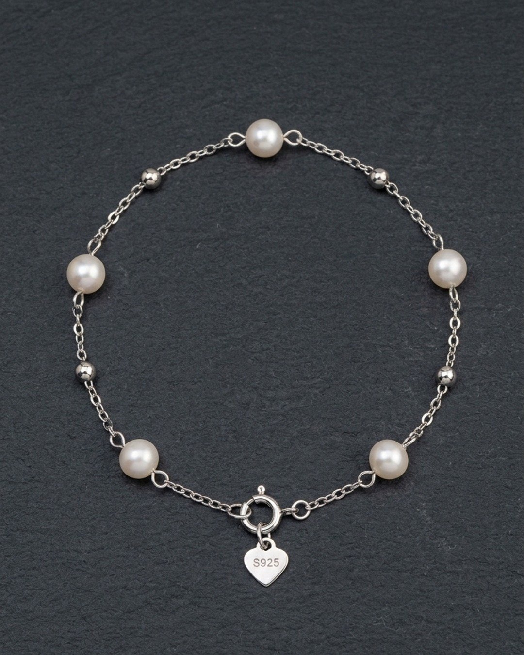 Petite Pearl Station Bracelet – 925 Sterling Silver