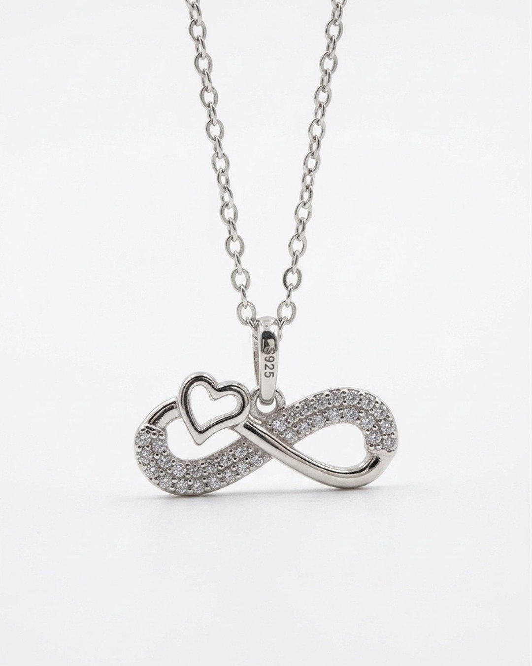 Infinity Heart Sparkle Pendant Necklace Set – 925 Sterling Silver